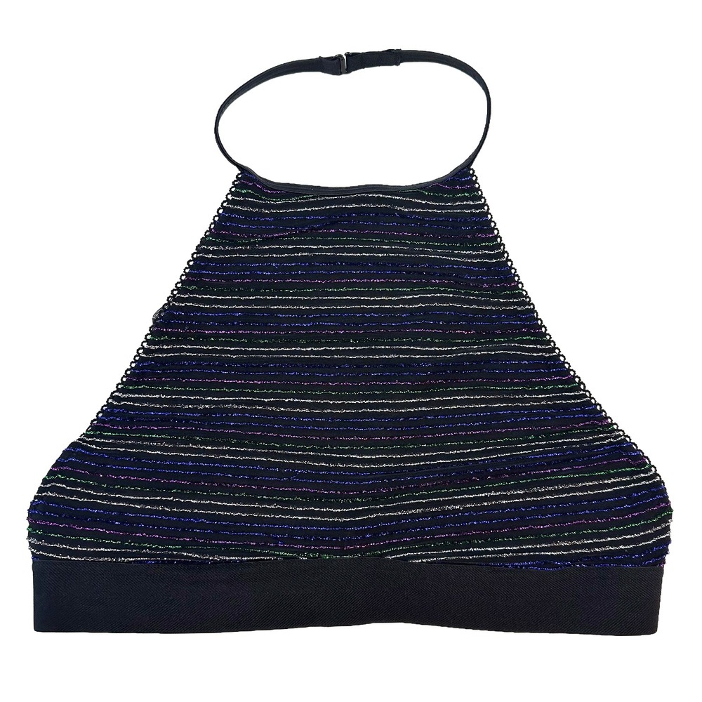 VICTORIA'S SECRET Halter Metallic Striped Bralette • Medium • black,‎ multicolor